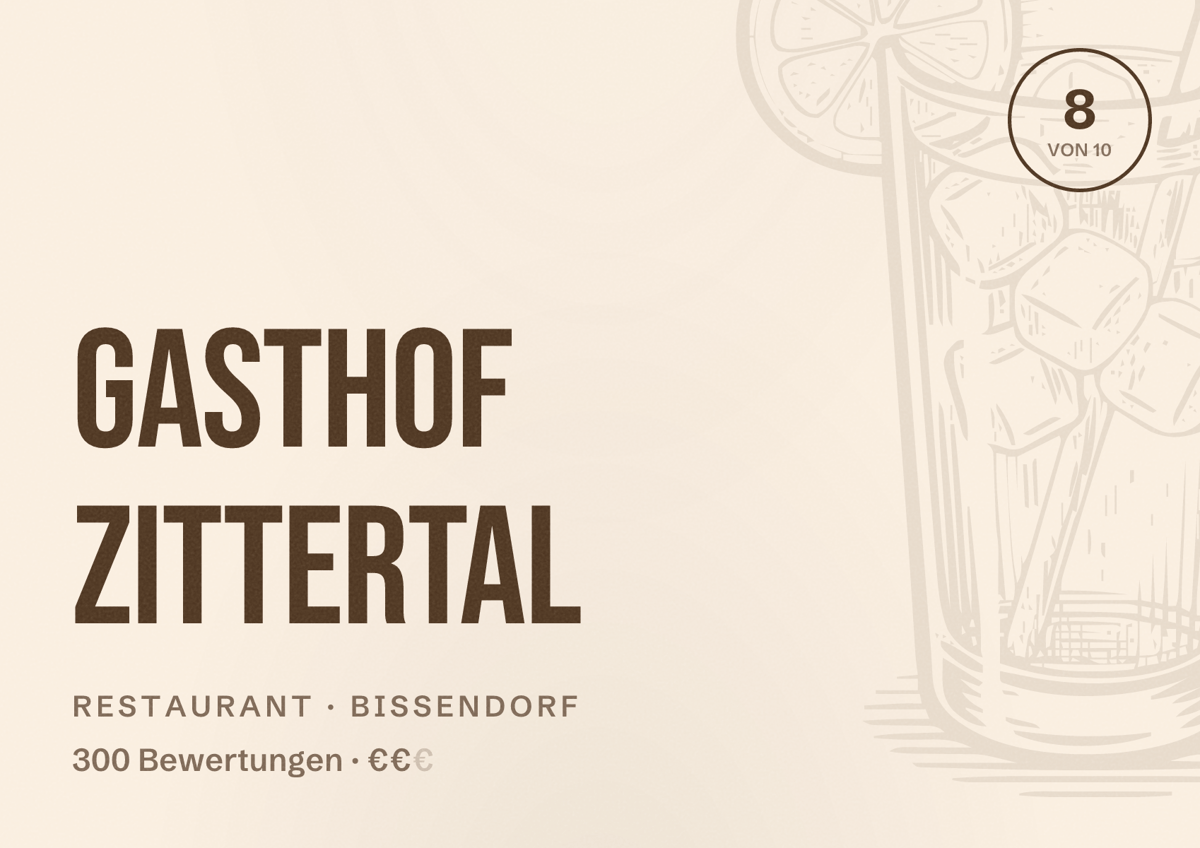 Illustriertes Poster von Gasthof Zittertal, Restaurant in Bissendorf: Bewertung 8 von 10 aus 300 Bewertungen, Preisniveau €€