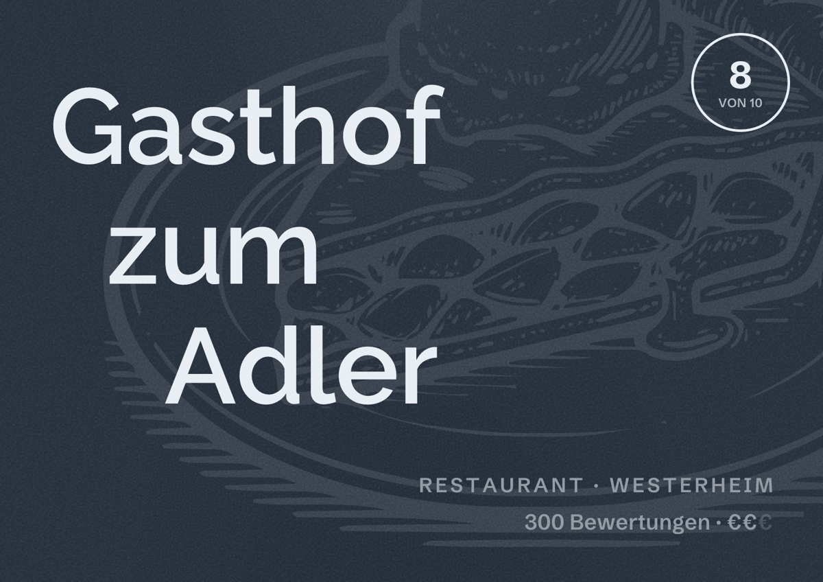 Illustriertes Poster von Gasthof zum Adler, Restaurant in Westerheim: Bewertung 8 von 10 aus 300 Bewertungen, Preisniveau €€