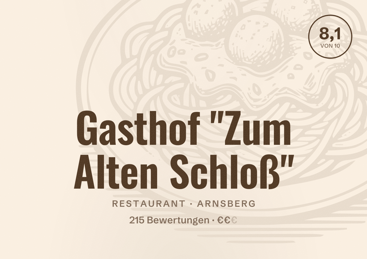Illustriertes Poster von Gasthof "Zum Alten Schloß", Restaurant in Arnsberg: Bewertung 8,1 von 10 aus 215 Bewertungen, Preisniveau €€