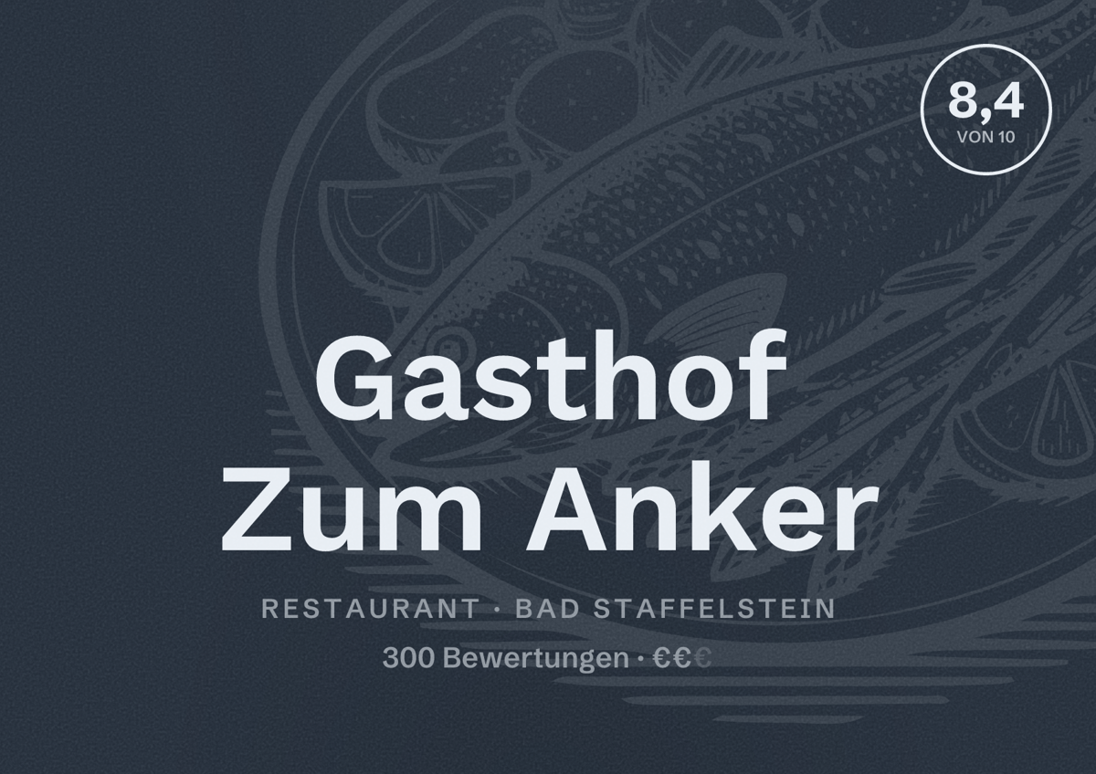 Illustriertes Poster von Gasthof Zum Anker, Restaurant in Bad Staffelstein: Bewertung 8,4 von 10 aus 300 Bewertungen, Preisniveau €€