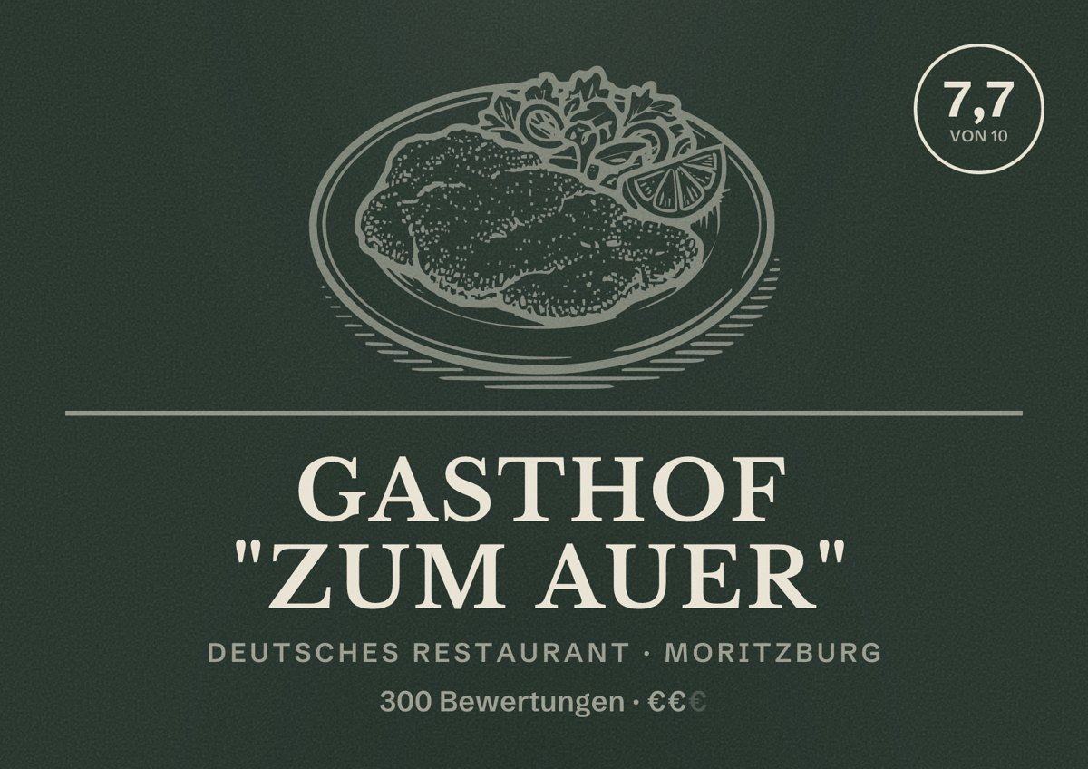 Illustriertes Poster von Gasthof "Zum Auer", Deutsches Restaurant in Moritzburg: Bewertung 7,7 von 10 aus 300 Bewertungen, Preisniveau €€