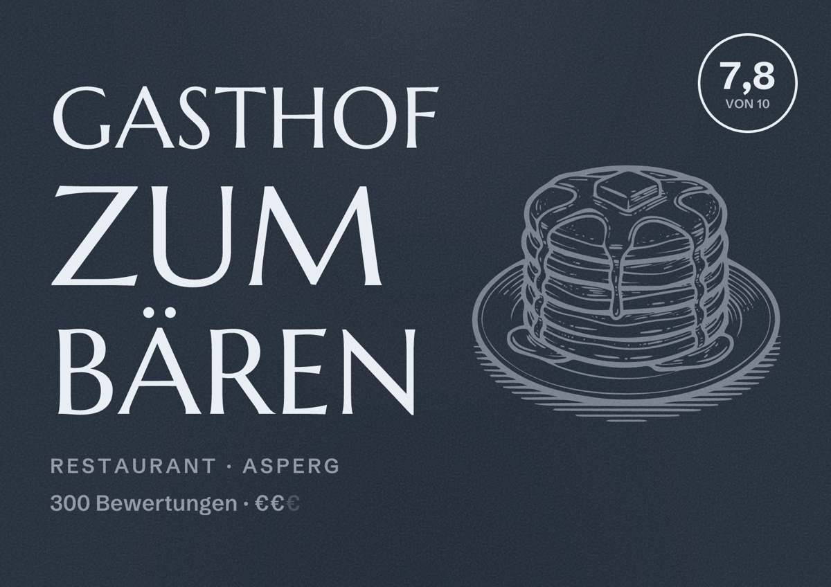 Illustriertes Poster von Gasthof zum Bären, Restaurant in Asperg: Bewertung 7,8 von 10 aus 300 Bewertungen, Preisniveau €€