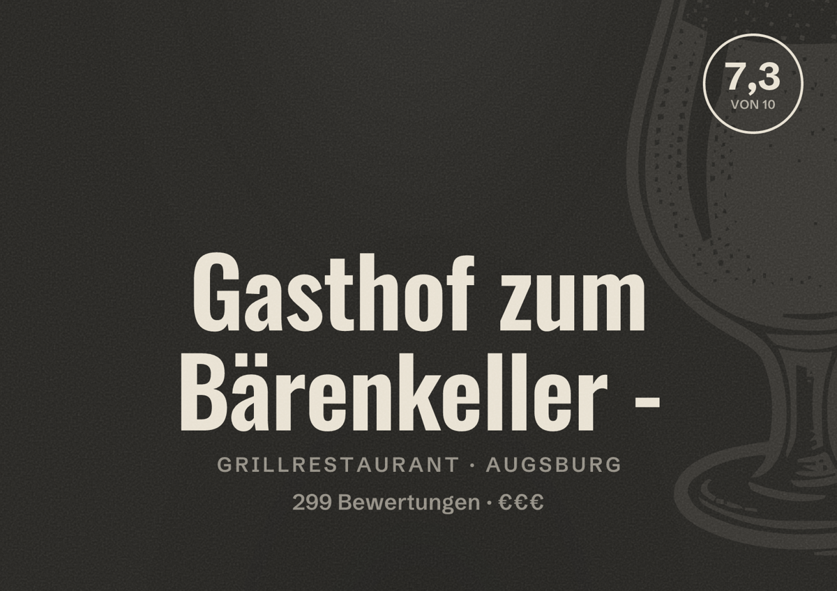 Illustriertes Poster von Gasthof zum Bärenkeller -, Grillrestaurant in Augsburg: Bewertung 7,3 von 10 aus 299 Bewertungen, Preisniveau €€€