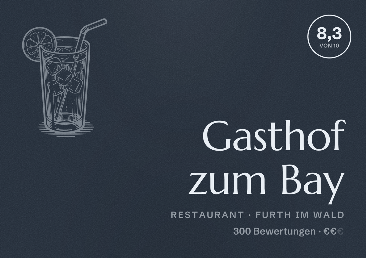 Illustriertes Poster von Gasthof zum Bay, Restaurant in Furth im Wald: Bewertung 8,3 von 10 aus 300 Bewertungen, Preisniveau €€