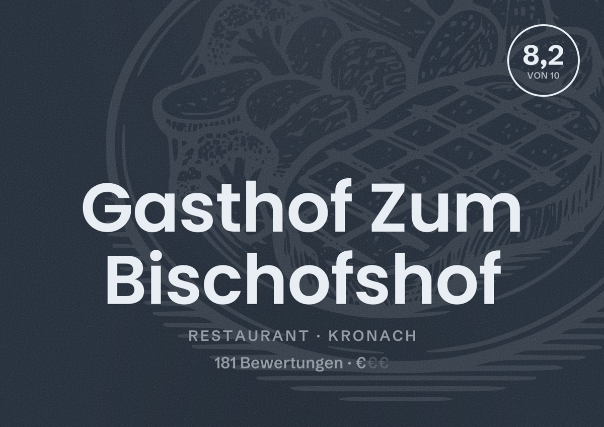Illustriertes Poster von Gasthof Zum Bischofshof, Restaurant in Kronach: Bewertung 8,2 von 10 aus 181 Bewertungen, Preisniveau €