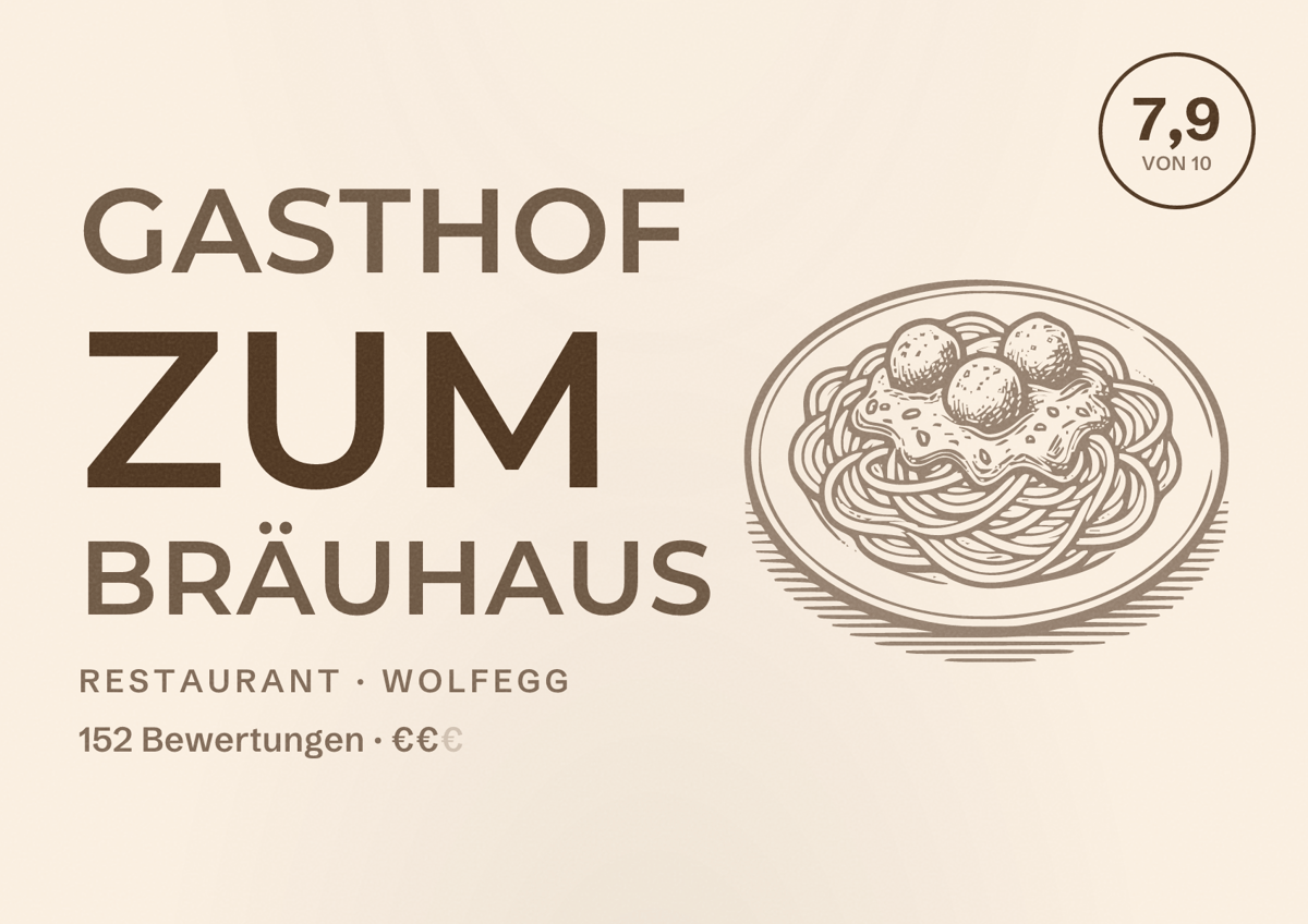 Illustriertes Poster von Gasthof zum Bräuhaus, Restaurant in Wolfegg: Bewertung 7,9 von 10 aus 152 Bewertungen, Preisniveau €€