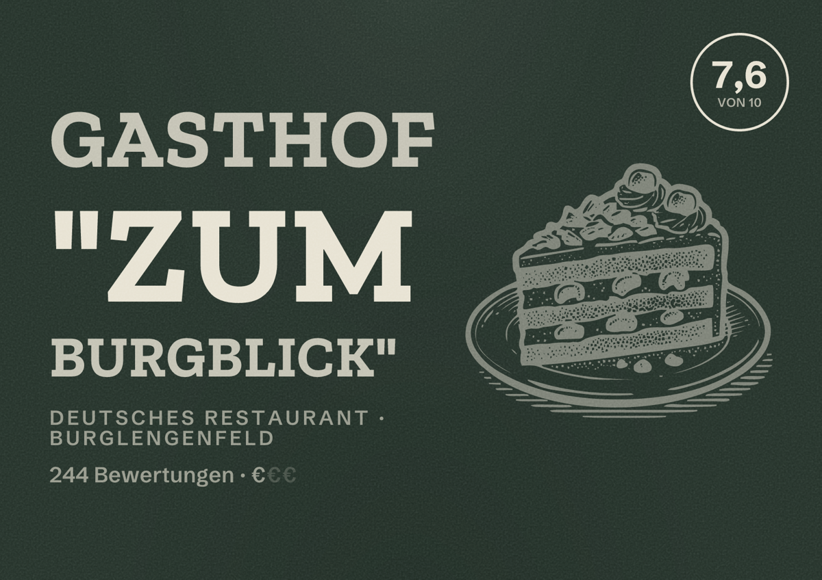 Illustriertes Poster von Gasthof "Zum Burgblick", Deutsches Restaurant in Burglengenfeld: Bewertung 7,6 von 10 aus 244 Bewertungen, Preisniveau €