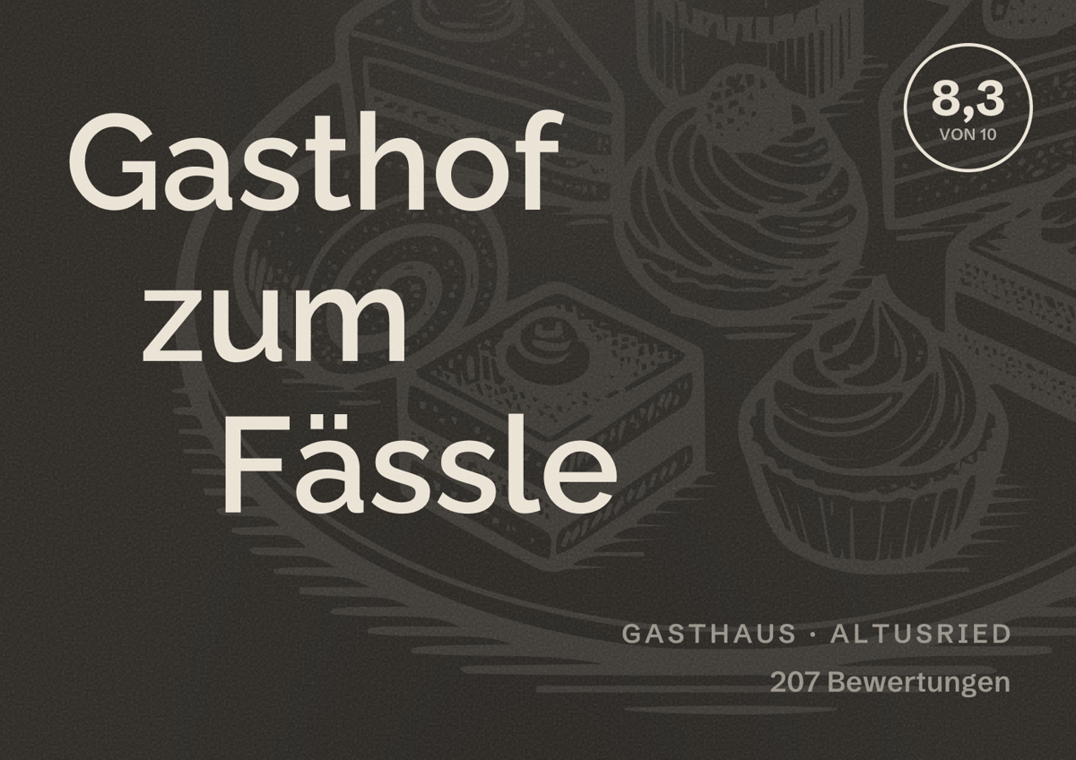 Illustriertes Poster von Gasthof zum Fässle, Gasthaus in Altusried: Bewertung 8,3 von 10 aus 207 Bewertungen