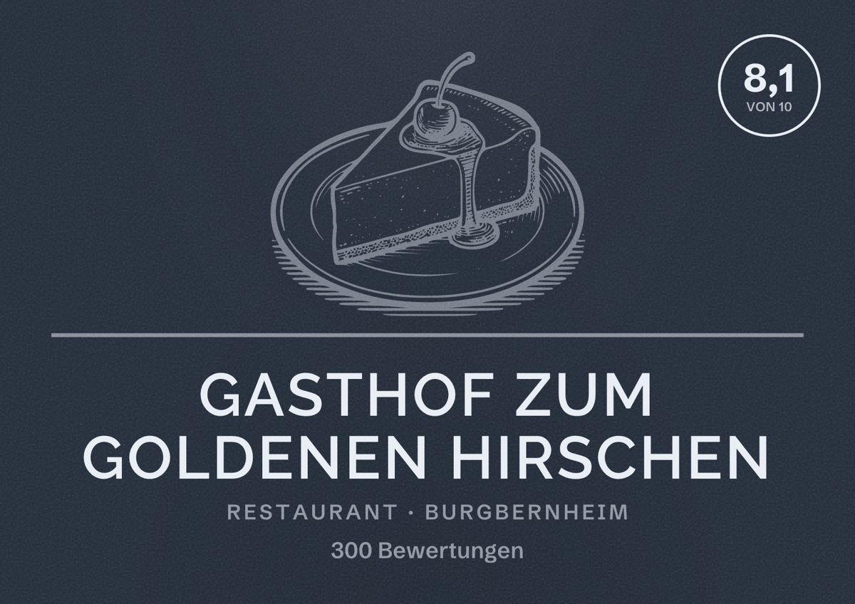 Illustriertes Poster von Gasthof Zum Goldenen Hirschen, Restaurant in Burgbernheim: Bewertung 8,1 von 10 aus 300 Bewertungen