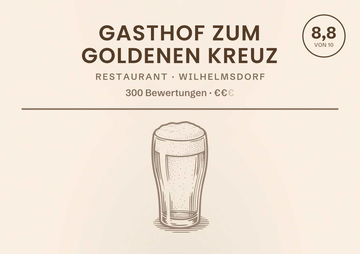 Illustriertes Poster von Gasthof Zum Goldenen Kreuz, Restaurant in Wilhelmsdorf: Bewertung 8,8 von 10 aus 300 Bewertungen, Preisniveau €€