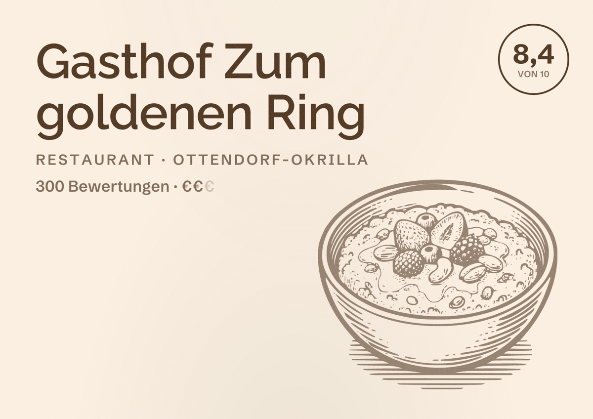 Illustriertes Poster von Gasthof Zum goldenen Ring, Restaurant in Ottendorf-Okrilla: Bewertung 8,4 von 10 aus 300 Bewertungen, Preisniveau €€