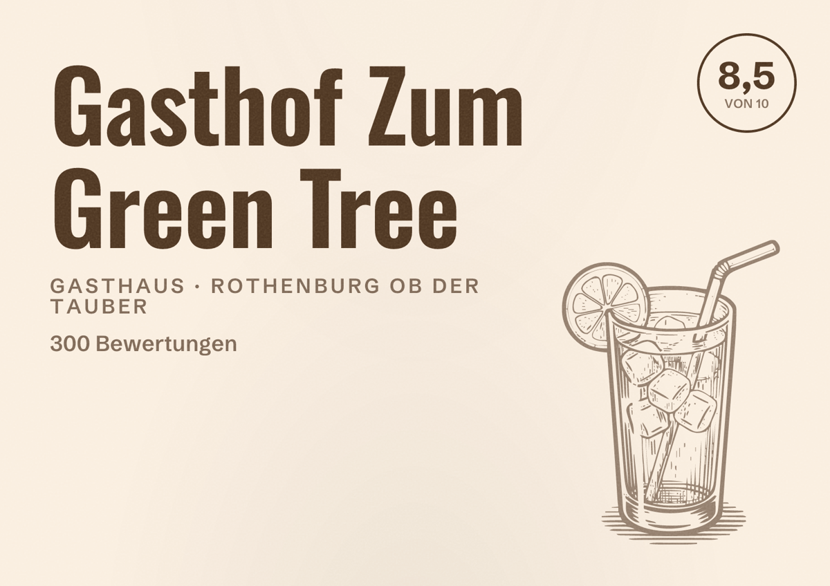 Illustriertes Poster von Gasthof Zum Green Tree, Gasthaus in Rothenburg ob der Tauber: Bewertung 8,5 von 10 aus 300 Bewertungen