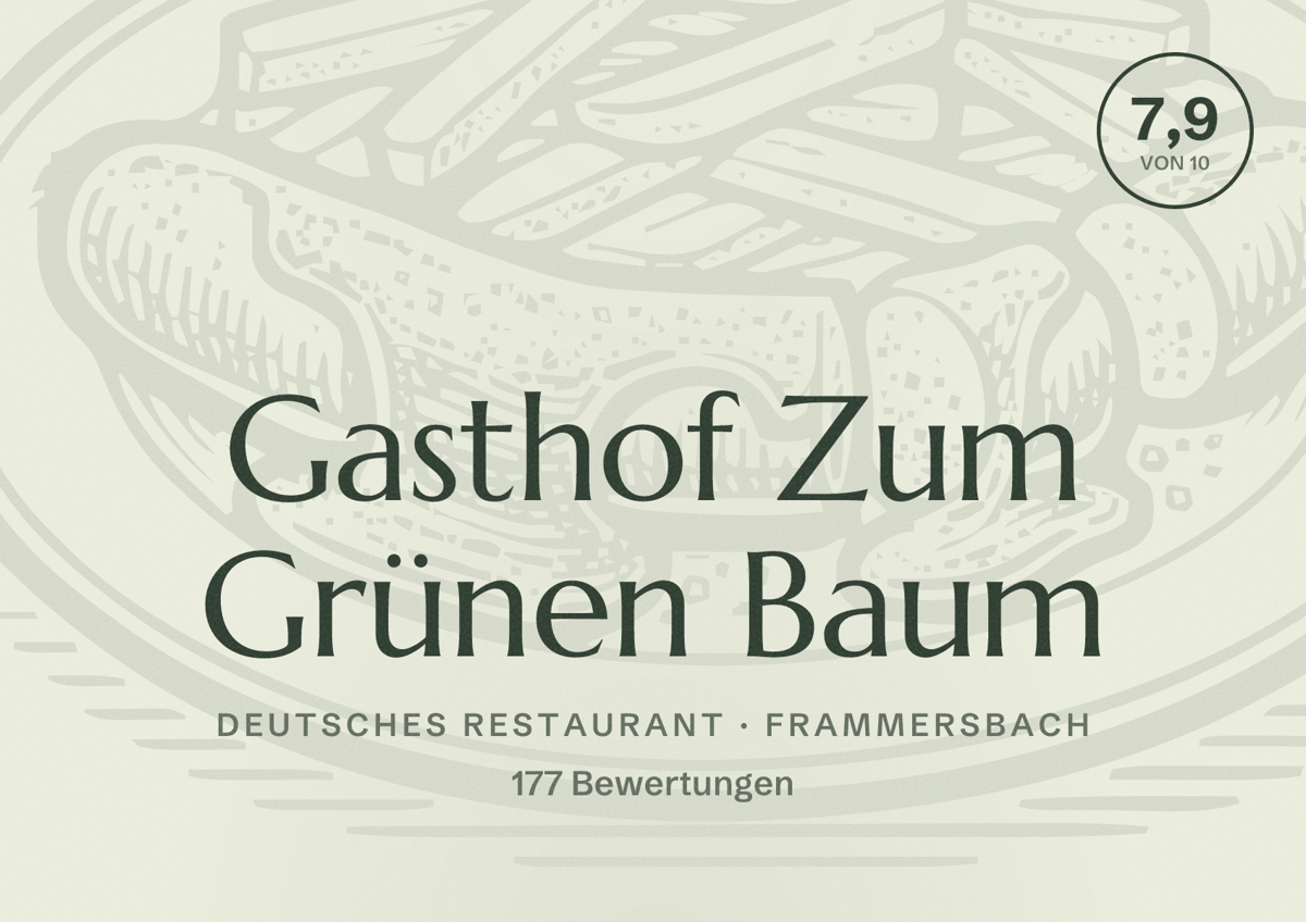 Illustriertes Poster von Gasthof Zum Grünen Baum, Deutsches Restaurant in Frammersbach: Bewertung 7,9 von 10 aus 177 Bewertungen
