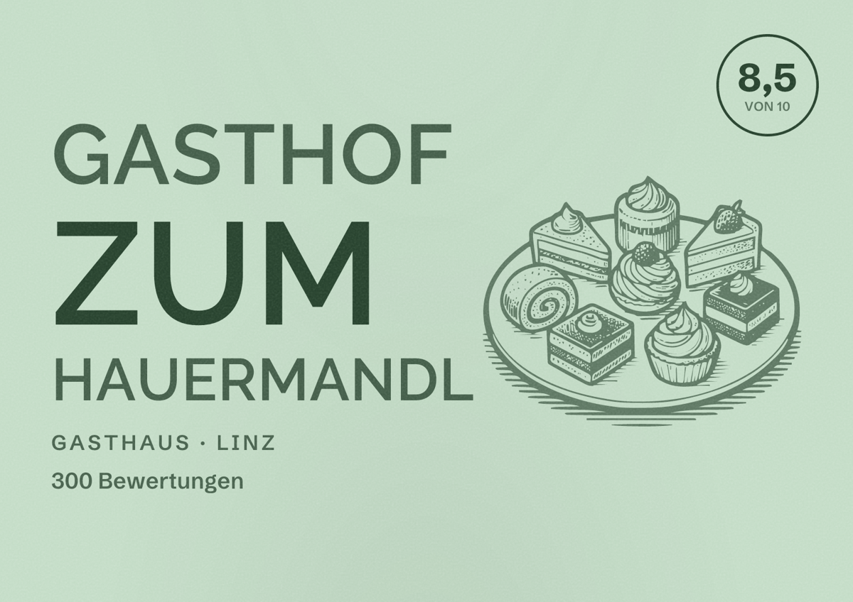 Illustriertes Poster von Gasthof zum Hauermandl, Gasthaus in Linz: Bewertung 8,5 von 10 aus 300 Bewertungen