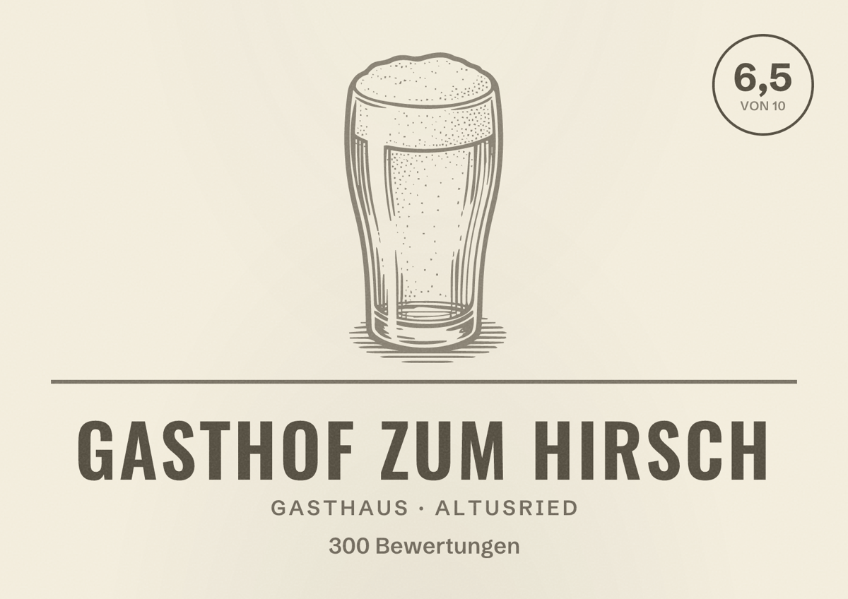 Illustriertes Poster von Gasthof zum Hirsch, Gasthaus in Altusried: Bewertung 6,5 von 10 aus 300 Bewertungen