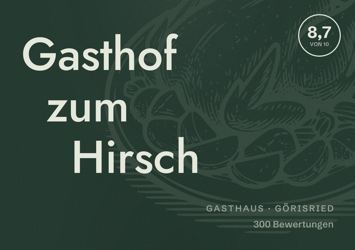 Illustriertes Poster von Gasthof zum Hirsch, Gasthaus in Görisried: Bewertung 8,7 von 10 aus 300 Bewertungen