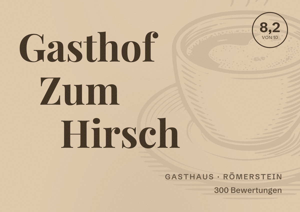 Illustriertes Poster von Gasthof Zum Hirsch, Gasthaus in Römerstein: Bewertung 8,2 von 10 aus 300 Bewertungen