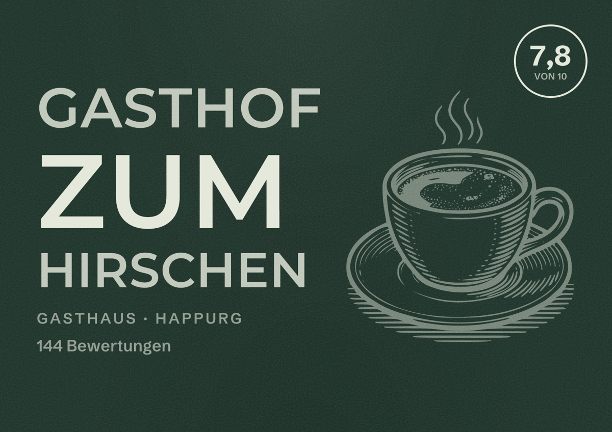 Illustriertes Poster von Gasthof Zum Hirschen, Gasthaus in Happurg: Bewertung 7,8 von 10 aus 144 Bewertungen