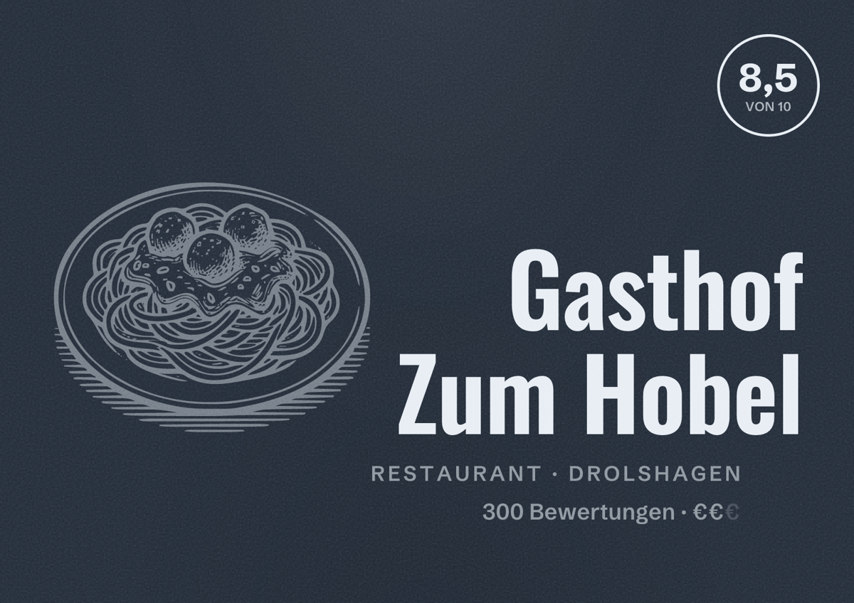 Illustriertes Poster von Gasthof Zum Hobel, Restaurant in Drolshagen: Bewertung 8,5 von 10 aus 300 Bewertungen, Preisniveau €€