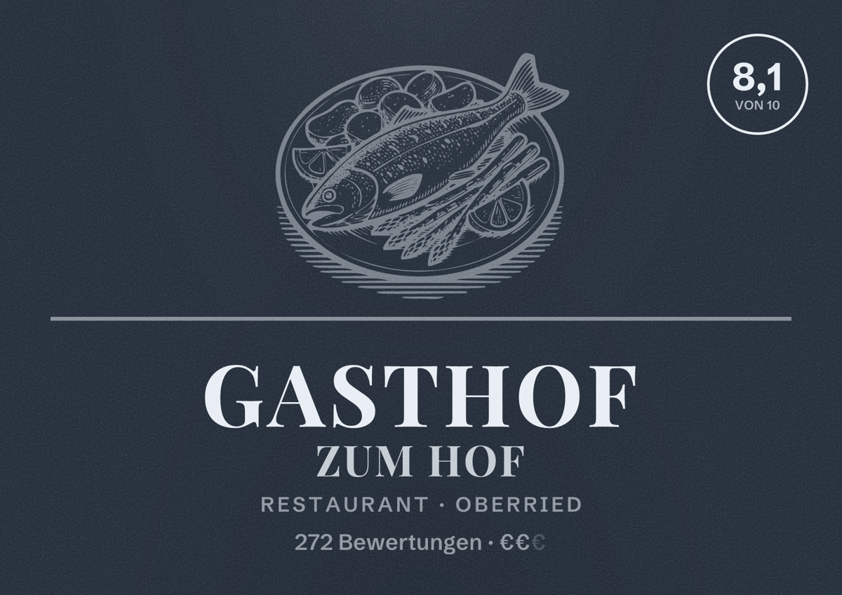 Illustriertes Poster von Gasthof zum Hof, Restaurant in Oberried: Bewertung 8,1 von 10 aus 272 Bewertungen, Preisniveau €€
