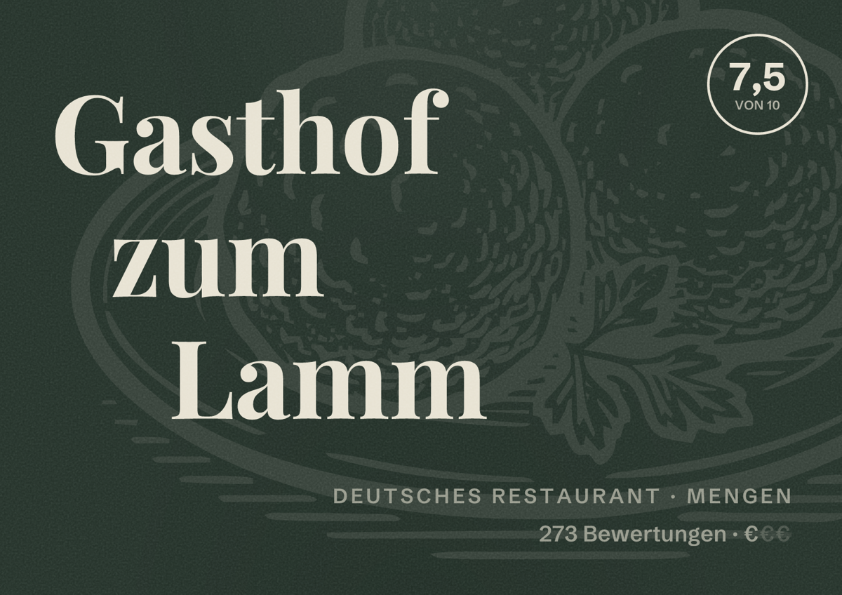 Illustriertes Poster von Gasthof zum Lamm, Deutsches Restaurant in Mengen: Bewertung 7,5 von 10 aus 273 Bewertungen, Preisniveau €
