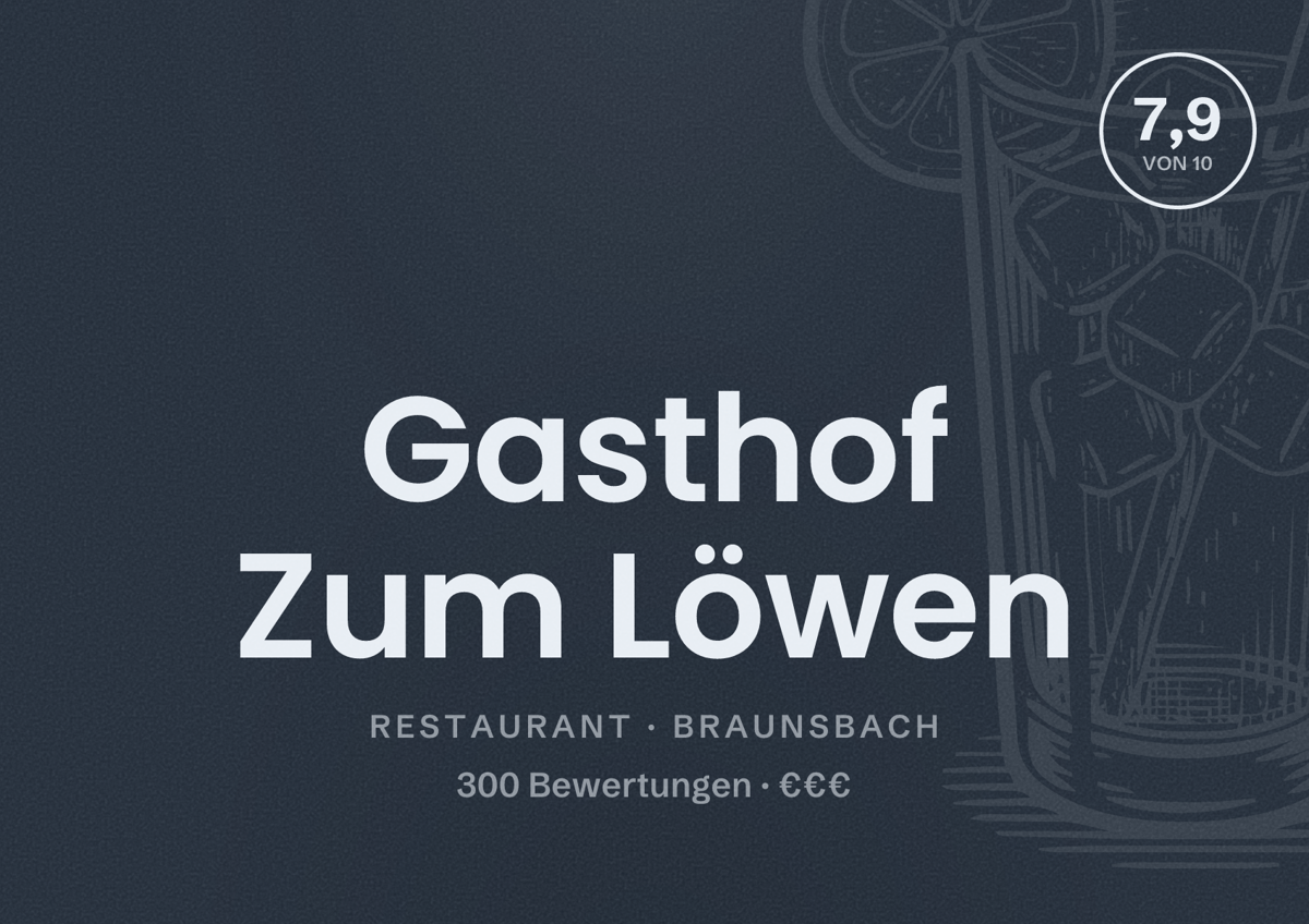Illustriertes Poster von Gasthof Zum Löwen, Restaurant in Braunsbach: Bewertung 7,9 von 10 aus 300 Bewertungen, Preisniveau €€€