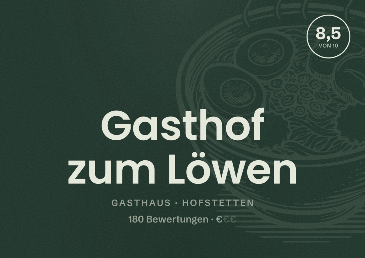 Illustriertes Poster von Gasthof zum Löwen, Gasthaus in Hofstetten: Bewertung 8,5 von 10 aus 180 Bewertungen, Preisniveau €
