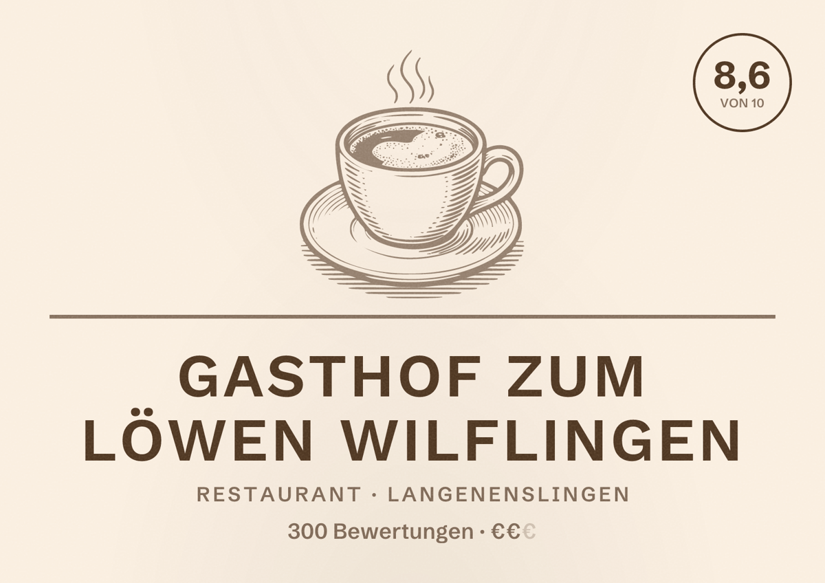 Illustriertes Poster von Gasthof zum Löwen Wilflingen, Restaurant in Langenenslingen: Bewertung 8,6 von 10 aus 300 Bewertungen, Preisniveau €€