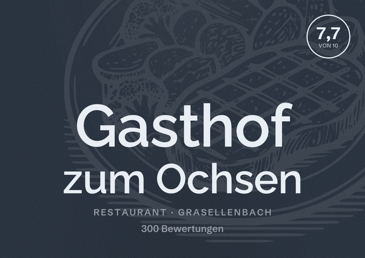 Illustriertes Poster von Gasthof zum Ochsen, Restaurant in Grasellenbach: Bewertung 7,7 von 10 aus 300 Bewertungen