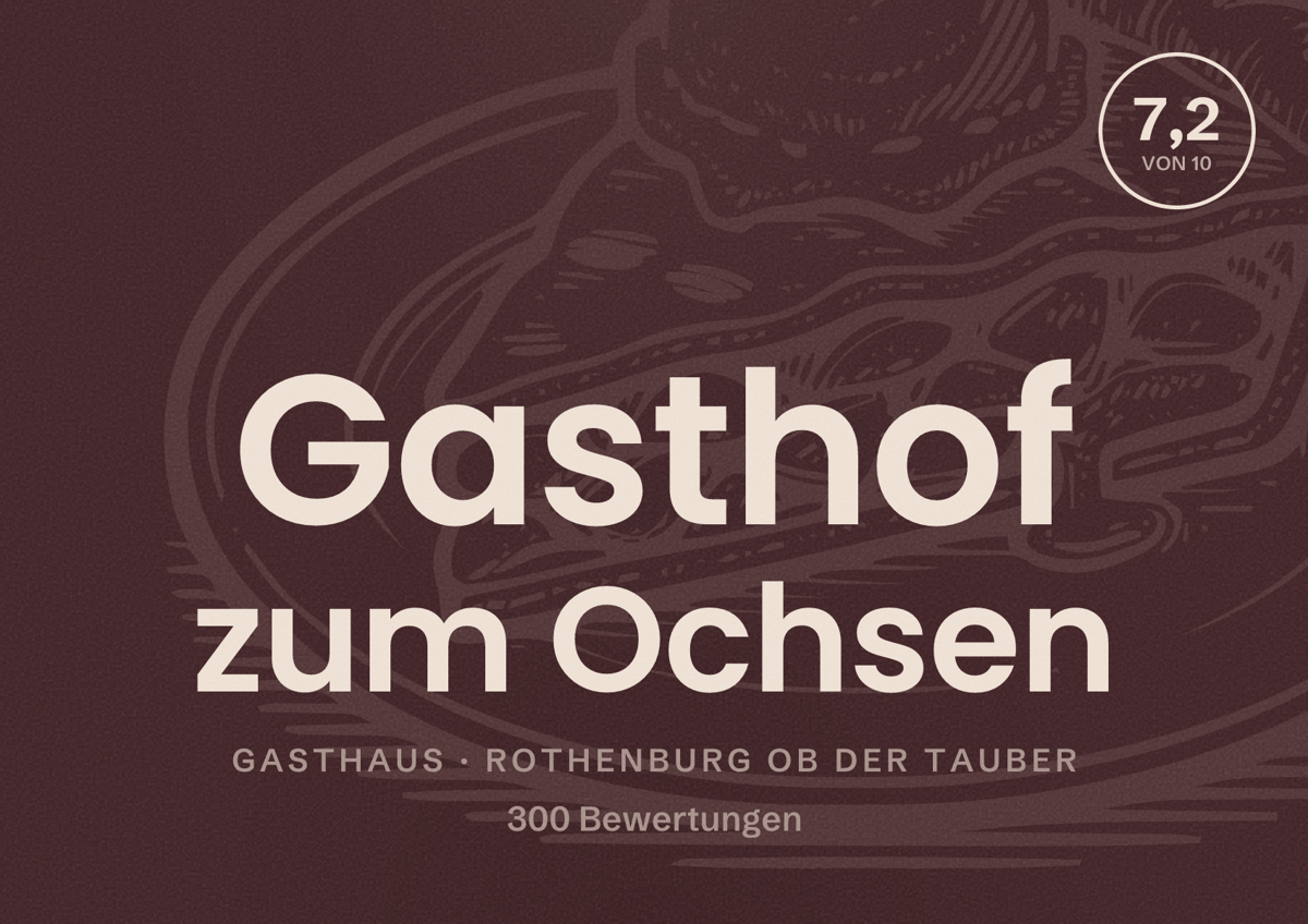Illustriertes Poster von Gasthof zum Ochsen, Gasthaus in Rothenburg ob der Tauber: Bewertung 7,2 von 10 aus 300 Bewertungen