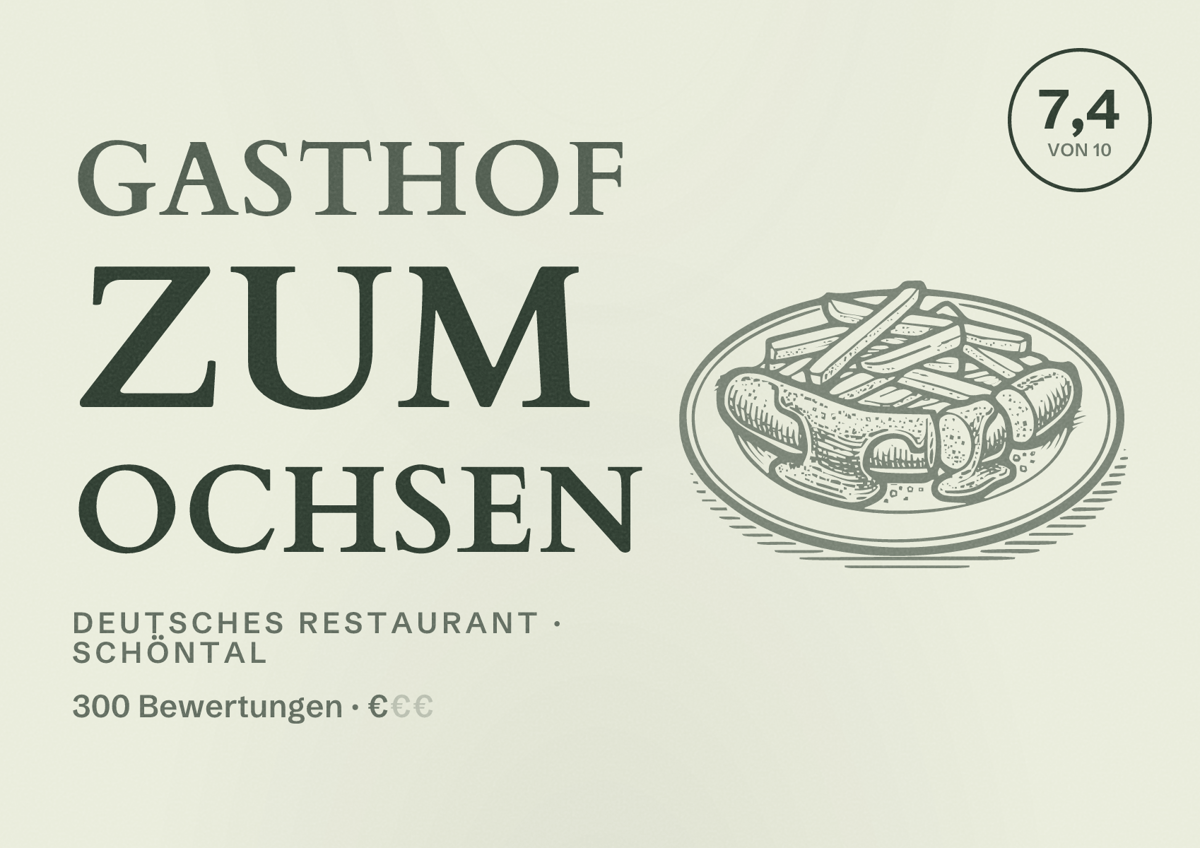 Illustriertes Poster von Gasthof zum Ochsen, Deutsches Restaurant in Schöntal: Bewertung 7,4 von 10 aus 300 Bewertungen, Preisniveau €