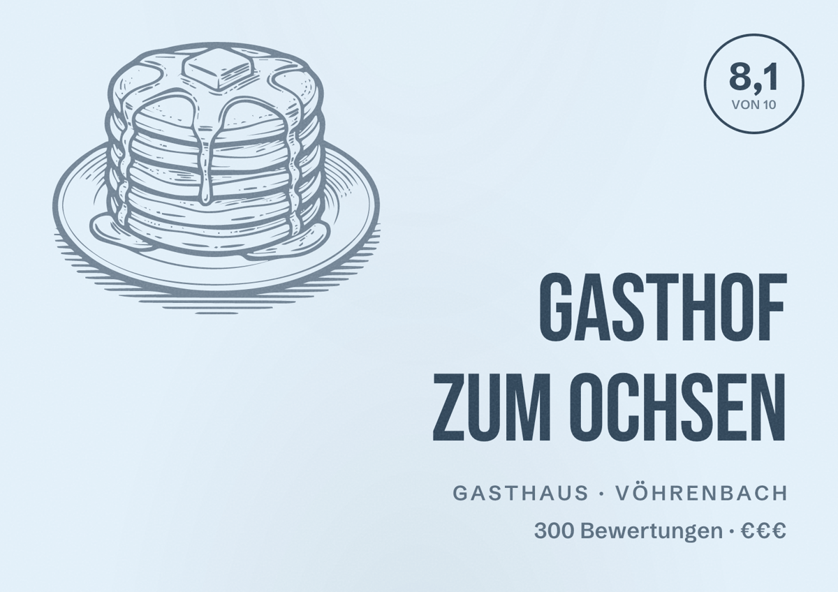 Illustriertes Poster von Gasthof zum Ochsen, Gasthaus in Vöhrenbach: Bewertung 8,1 von 10 aus 300 Bewertungen, Preisniveau €€€