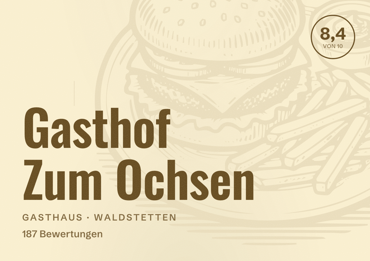Illustriertes Poster von Gasthof Zum Ochsen, Gasthaus in Waldstetten: Bewertung 8,4 von 10 aus 187 Bewertungen