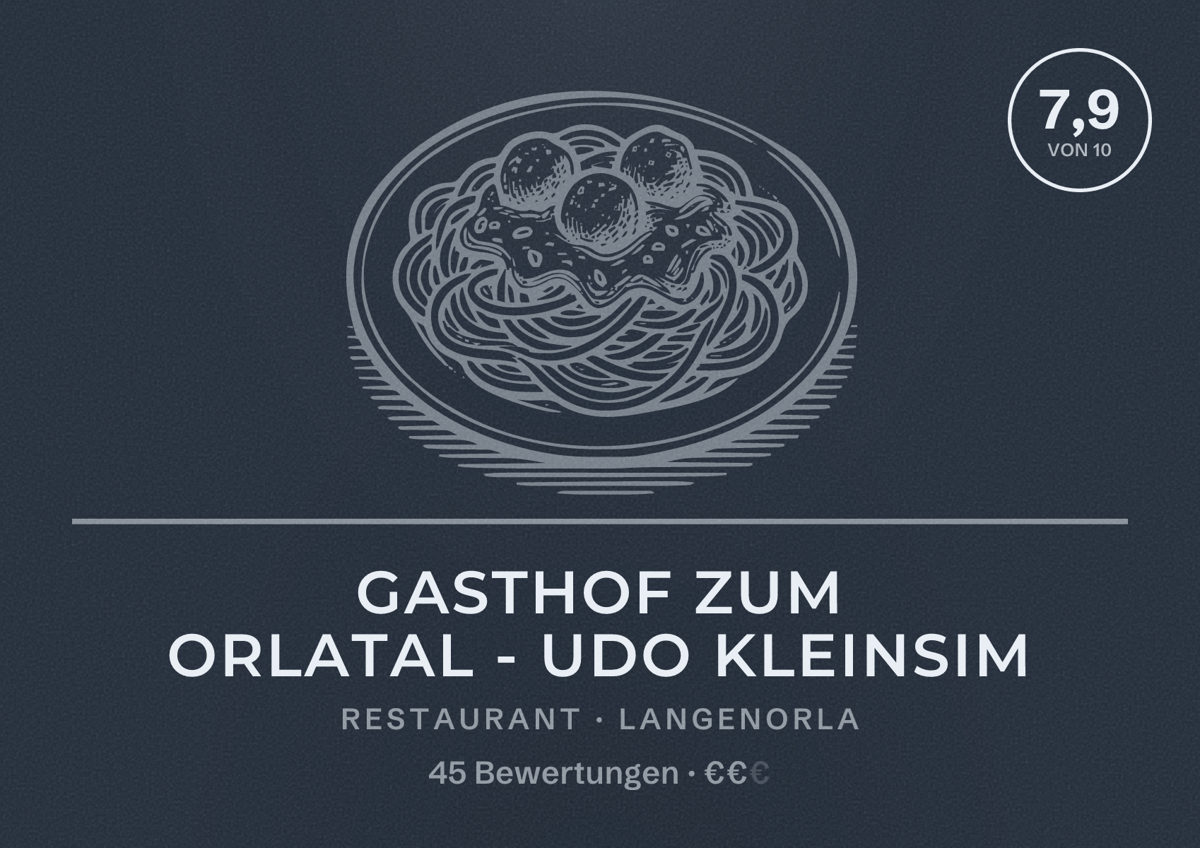 Illustriertes Poster von Gasthof Zum Orlatal - Udo Kleinsim, Restaurant in Langenorla: Bewertung 7,9 von 10 aus 45 Bewertungen, Preisniveau €€