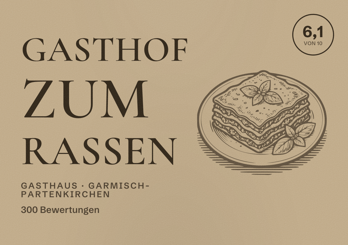 Illustriertes Poster von Gasthof zum Rassen, Gasthaus in Garmisch-Partenkirchen: Bewertung 6,1 von 10 aus 300 Bewertungen