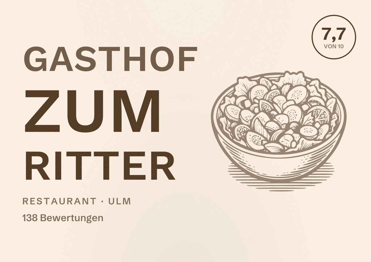 Illustriertes Poster von Gasthof zum Ritter, Restaurant in Ulm: Bewertung 7,7 von 10 aus 138 Bewertungen