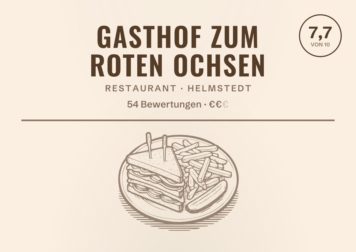 Illustriertes Poster von Gasthof Zum Roten Ochsen, Restaurant in Helmstedt: Bewertung 7,7 von 10 aus 54 Bewertungen, Preisniveau €€
