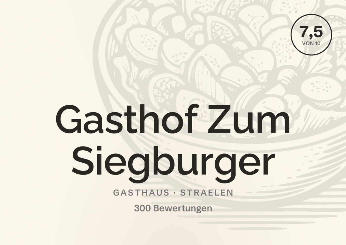 Illustriertes Poster von Gasthof Zum Siegburger, Gasthaus in Straelen: Bewertung 7,5 von 10 aus 300 Bewertungen