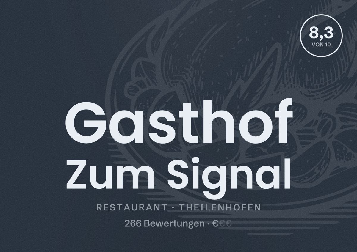 Illustriertes Poster von Gasthof Zum Signal, Restaurant in Theilenhofen: Bewertung 8,3 von 10 aus 266 Bewertungen, Preisniveau €