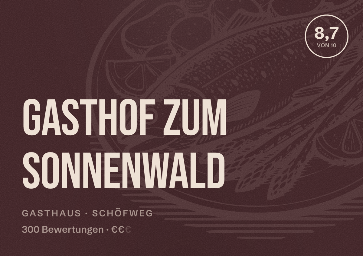 Illustriertes Poster von Gasthof zum Sonnenwald, Gasthaus in Schöfweg: Bewertung 8,7 von 10 aus 300 Bewertungen, Preisniveau €€
