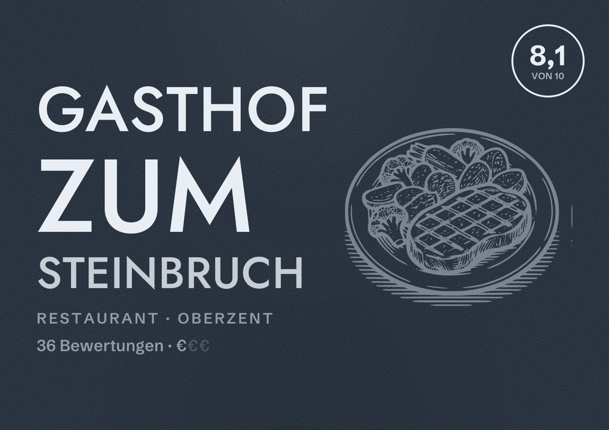 Illustriertes Poster von Gasthof Zum Steinbruch, Restaurant in Oberzent: Bewertung 8,1 von 10 aus 36 Bewertungen, Preisniveau €