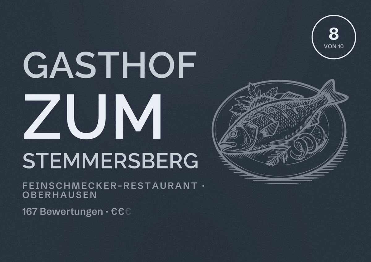Illustriertes Poster von Gasthof Zum Stemmersberg, Feinschmecker-Restaurant in Oberhausen: Gästebewertung 8 von 10 aus 167 Bewertungen