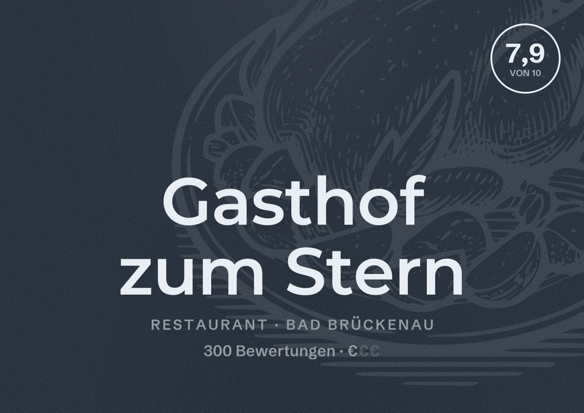 Illustriertes Poster von Gasthof zum Stern, Restaurant in Bad Brückenau: Bewertung 7,9 von 10 aus 300 Bewertungen, Preisniveau €