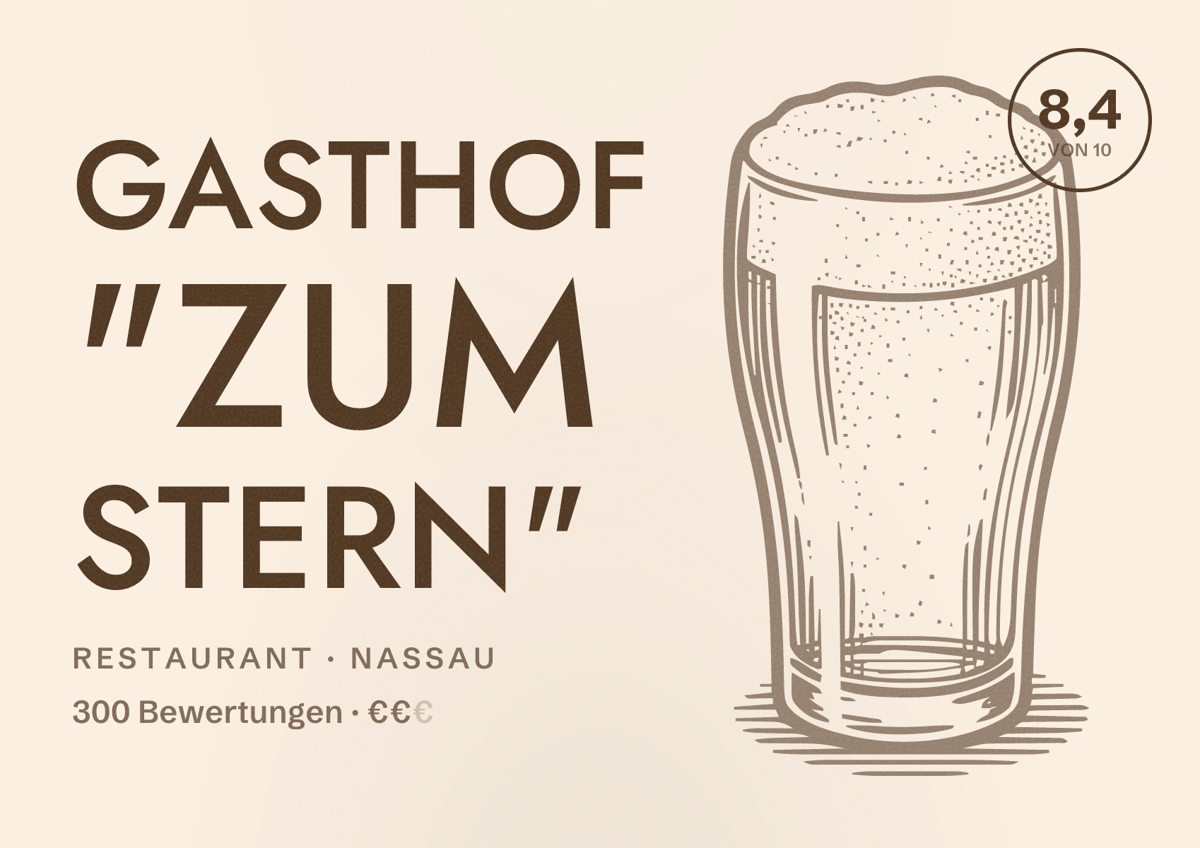 Illustriertes Poster von Gasthof "Zum Stern", Restaurant in Nassau: Bewertung 8,4 von 10 aus 300 Bewertungen, Preisniveau €€