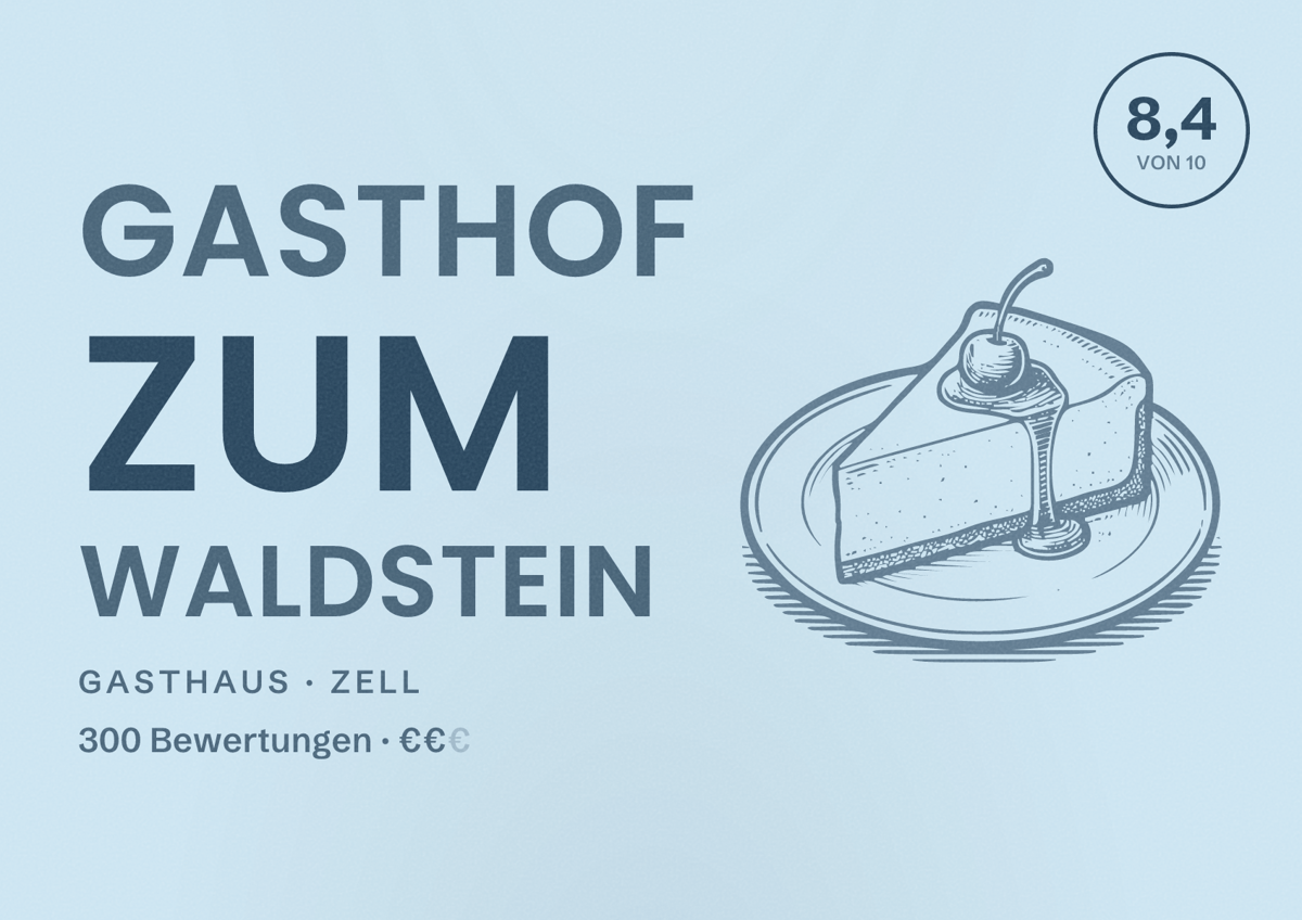 Illustriertes Poster von Gasthof Zum Waldstein, Gasthaus in Zell: Bewertung 8,4 von 10 aus 300 Bewertungen, Preisniveau €€
