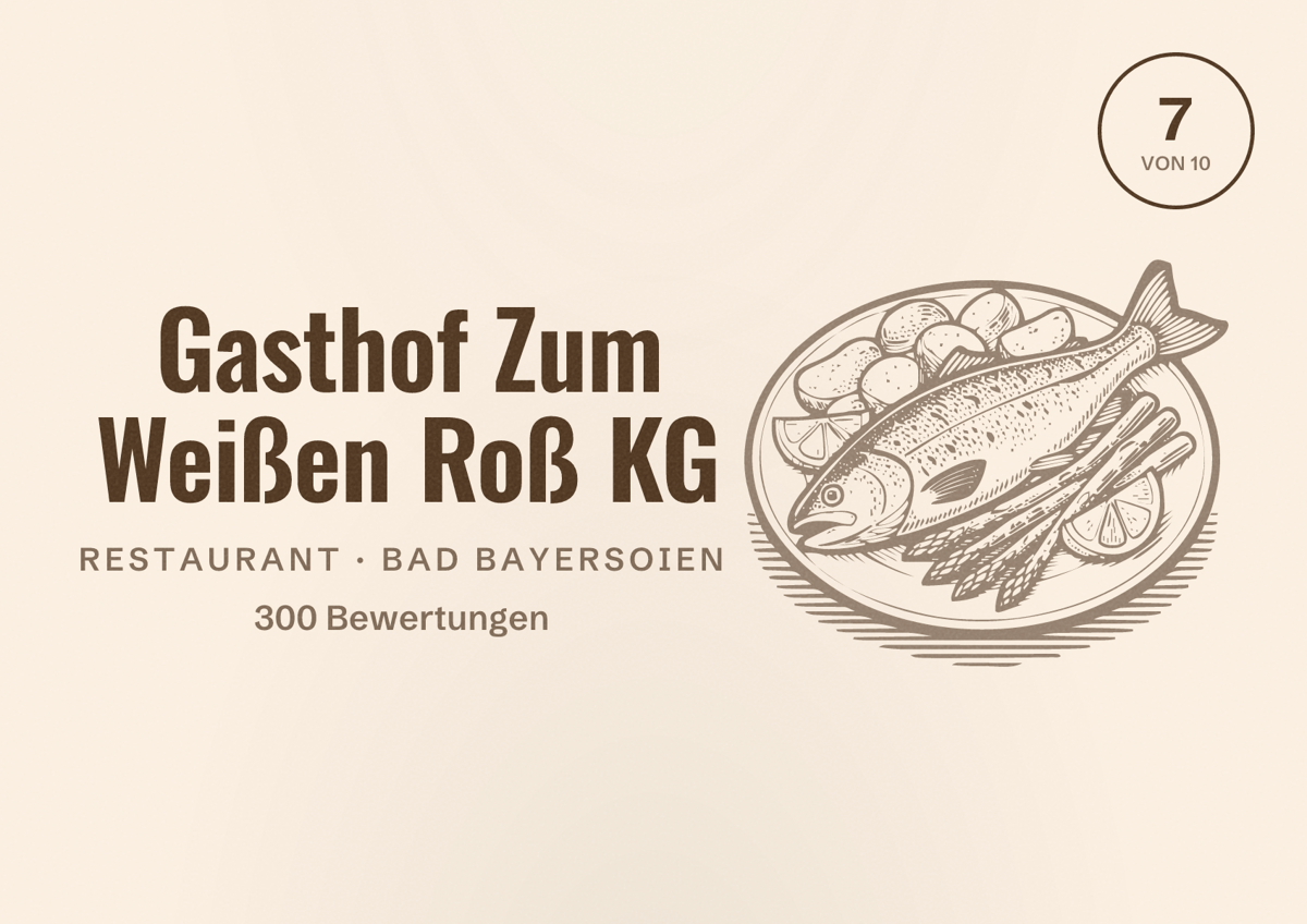 Illustriertes Poster von Gasthof Zum Weißen Roß KG, Restaurant in Bad Bayersoien: Bewertung 7 von 10 aus 300 Bewertungen