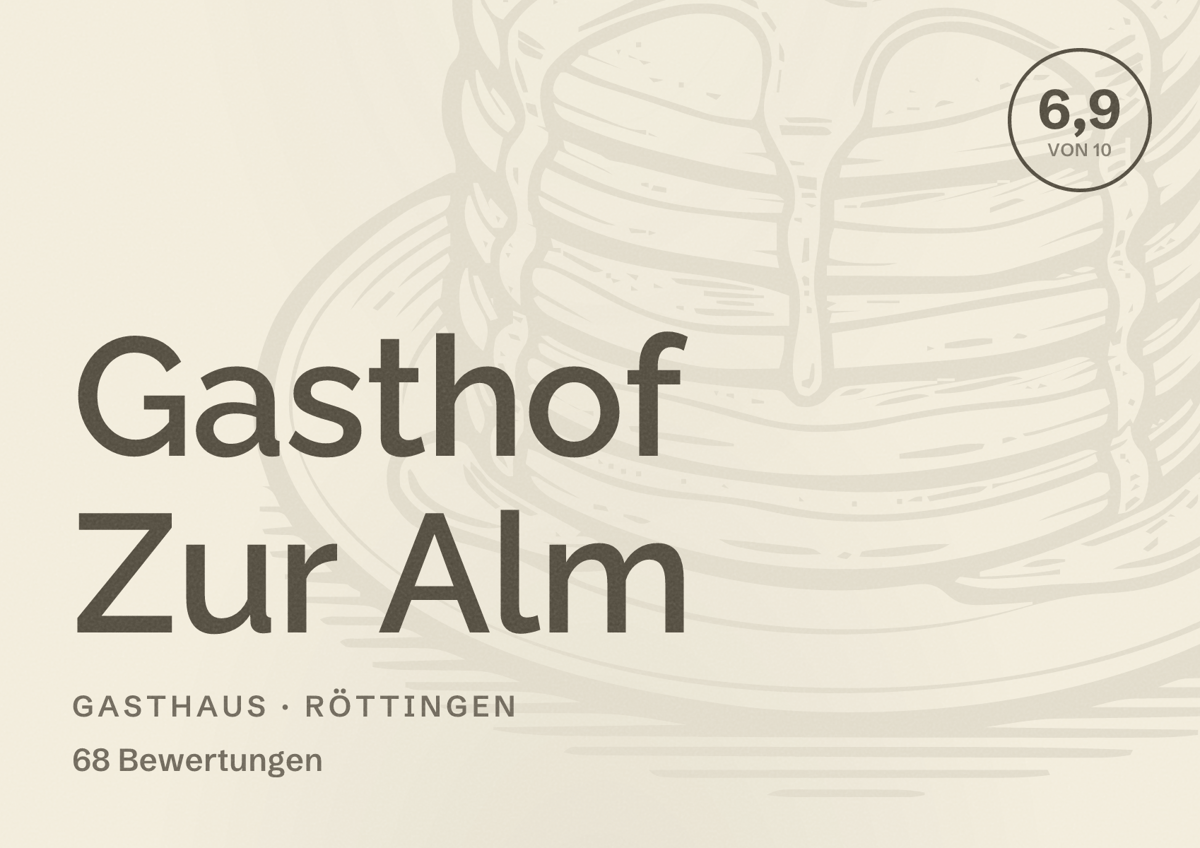 Illustriertes Poster von Gasthof Zur Alm, Gasthaus in Röttingen: Bewertung 6,9 von 10 aus 68 Bewertungen