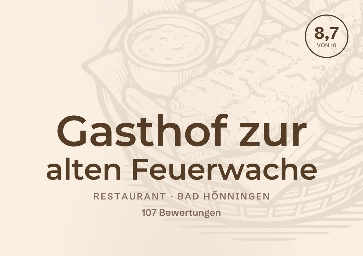 Illustriertes Poster von Gasthof zur alten Feuerwache, Restaurant in Bad Hönningen: Bewertung 8,7 von 10 aus 107 Bewertungen