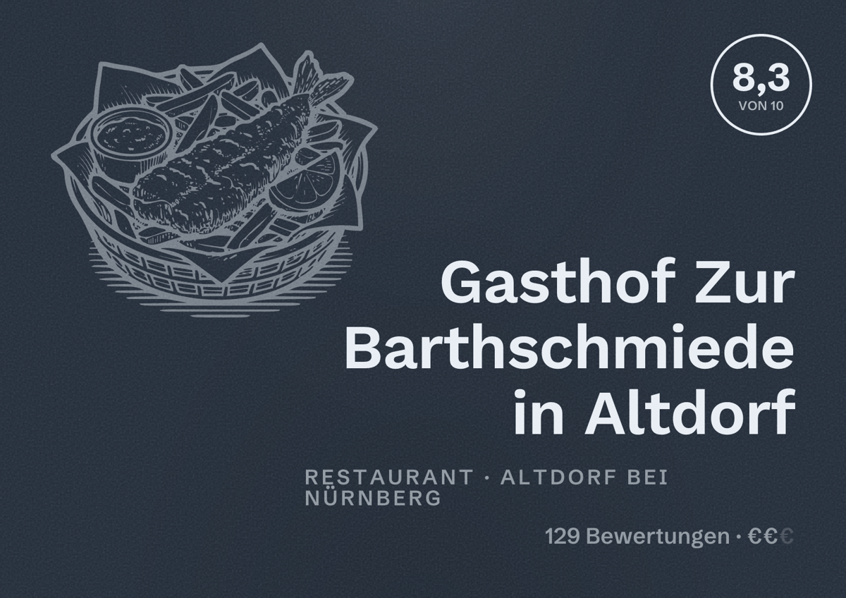 Illustriertes Poster von Gasthof Zur Barthschmiede in Altdorf, Restaurant in Altdorf bei Nürnberg: Bewertung 8,3 von 10 aus 129 Bewertungen, Preisniveau €€