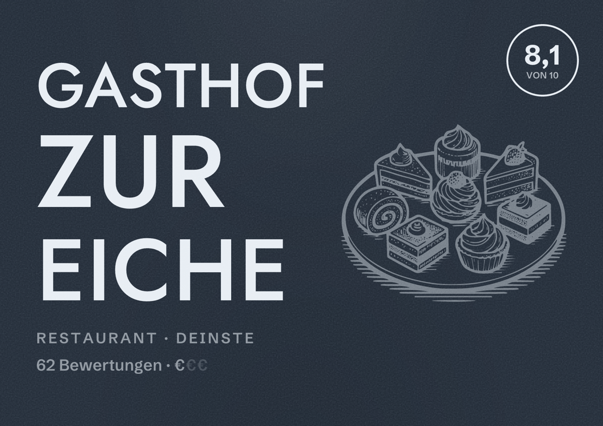 Illustriertes Poster von Gasthof Zur Eiche, Restaurant in Deinste: Bewertung 8,1 von 10 aus 62 Bewertungen, Preisniveau €